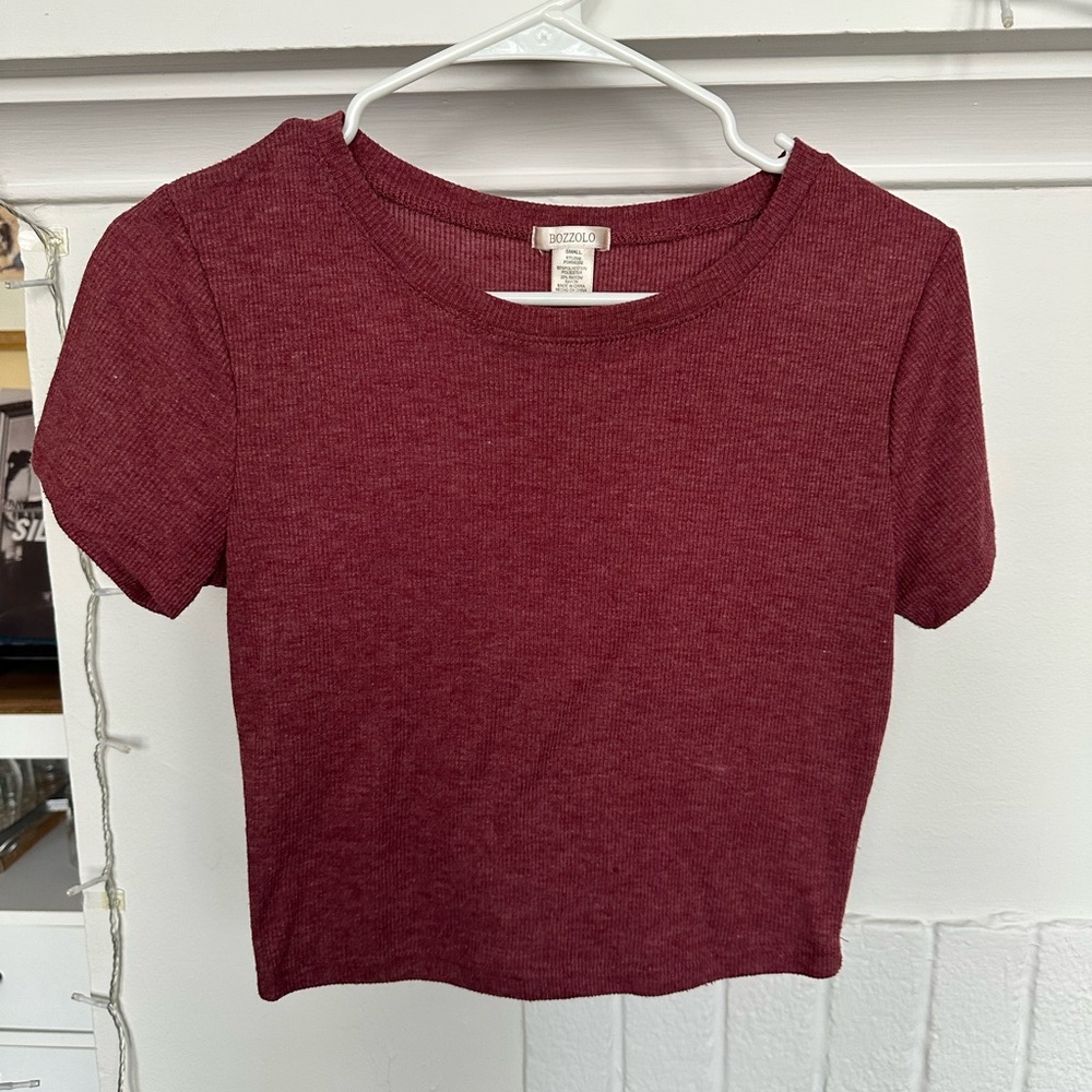 Bozzolo Maroon Ribbed Crop Top